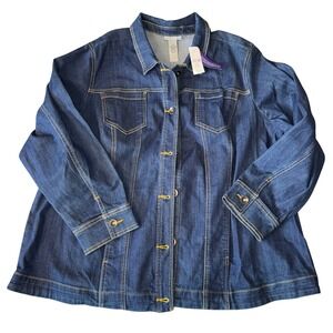 Catherines Womens Denim Jean Jacket Dark Wash Button Front Long Sleeve Sz 2X NWT